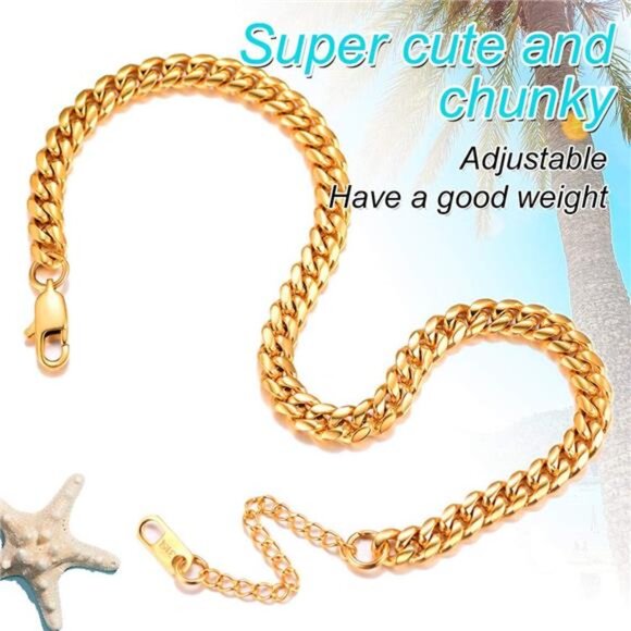 Resizable Anklet Chain for Women Men,Figaro/Wheat/Twist Rope/Cuban Foot Bracelet - Picture 4 of 7